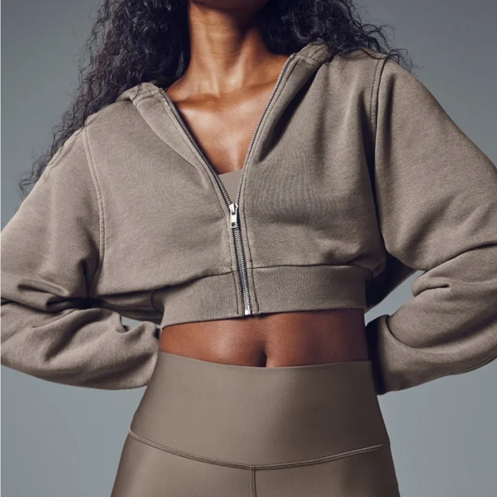 ALO Yoga Washed Sweet Escape Zip Up in Olive Tree